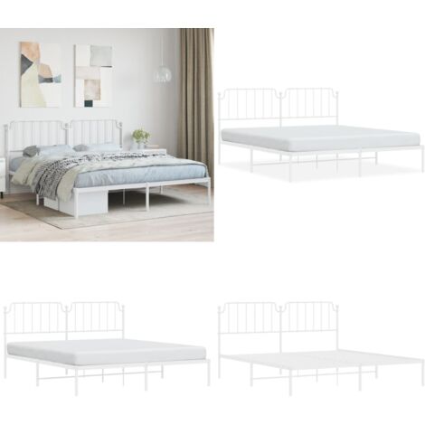 Giroletto con Testiera Metallo Bianco 160x200 cm - Letto con testiera - Letto in acciaio