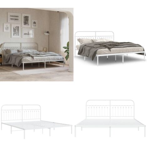 Giroletto con Testiera Metallo Bianco 183x203 cm - Letto con testiera in metallo - Letto in acciaio