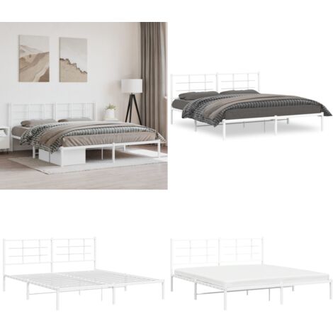 Giroletto con Testiera Metallo Bianco 183x213 cm - Letto con testiera - Letto in acciaio