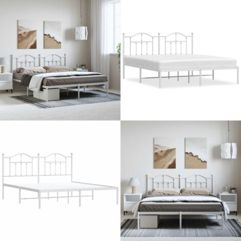 Giroletto con Testiera Metallo Bianco 183x213 cm - Letto con testiera - Letto in acciaio
