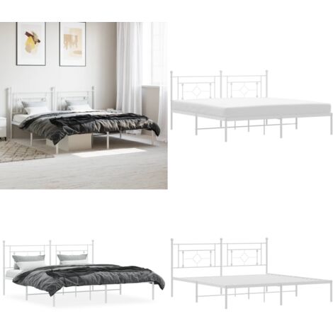 Giroletto con Testiera Metallo Bianco 183x213 cm - Letto con testiera - Letto in acciaio