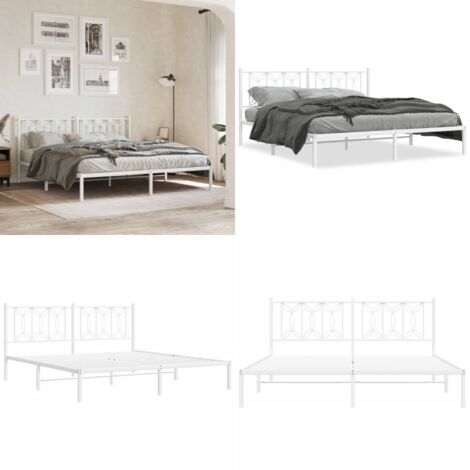 Giroletto con Testiera Metallo Bianco 183x213 cm - Letto con testiera - Letto in acciaio