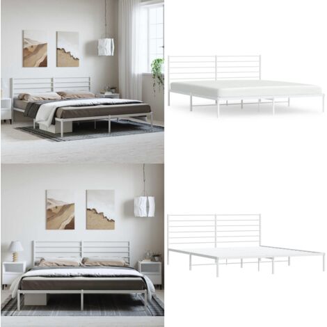 Giroletto con Testiera Metallo Bianco 183x213 cm - Letto con testiera - Letto in acciaio