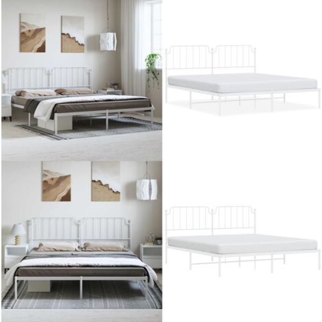 Giroletto con Testiera Metallo Bianco 183x213 cm - Letto con testiera - Letto robusto