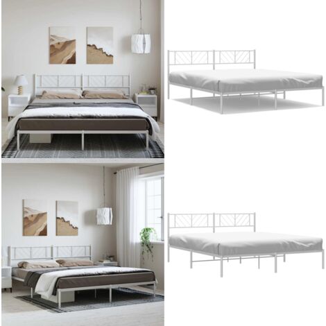 Giroletto con Testiera Metallo Bianco 183x213 cm - Letto in metallo - Testiera in metallo