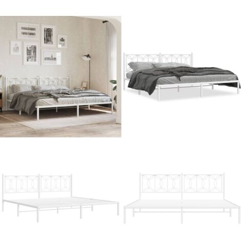 Giroletto con Testiera Metallo Bianco 193x203 cm - Letto con testiera in metallo - Letto in acciaio