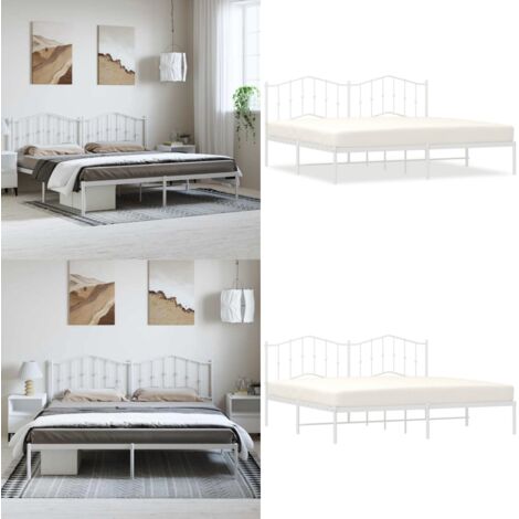 Giroletto con Testiera Metallo Bianco 193x203 cm - Letto con testiera - Letto con supporto