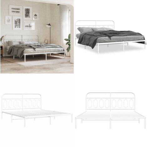 Giroletto con Testiera Metallo Bianco 193x203 cm - Letto con testiera - Letto in acciaio