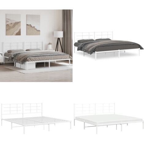 Giroletto con Testiera Metallo Bianco 193x203 cm - Letto con testiera - Letto in acciaio