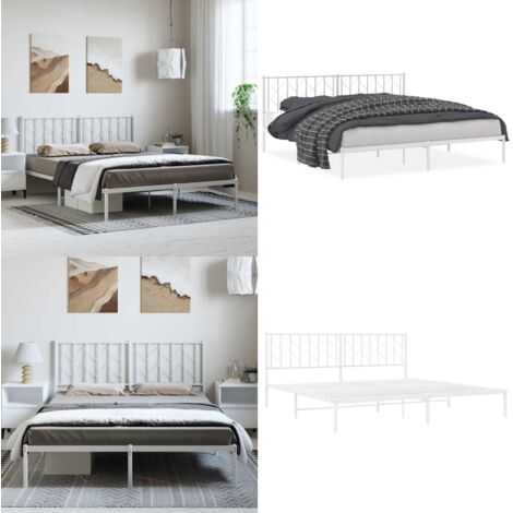 Giroletto con Testiera Metallo Bianco 193x203 cm - Letto con testiera - Letto in acciaio