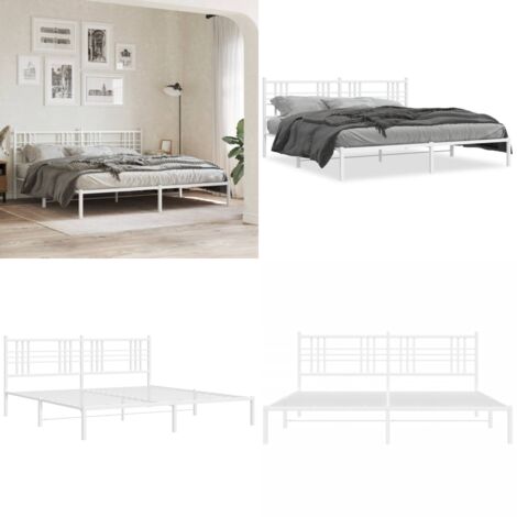 Giroletto con Testiera Metallo Bianco 193x203 cm - Letto con testiera - Letto in acciaio