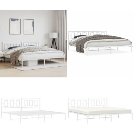 Giroletto con Testiera Metallo Bianco 193x203 cm - Letto con testiera - Letto in acciaio