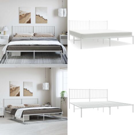 Giroletto con Testiera Metallo Bianco 193x203 cm - Letto con testiera - Letto in acciaio