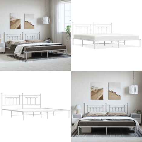 Giroletto con Testiera Metallo Bianco 193x203 cm - Letto con testiera - Letto in acciaio