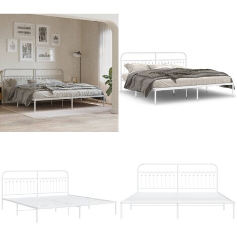 Giroletto con Testiera Metallo Bianco 193x203 cm - Letto con testiera - Letto in acciaio