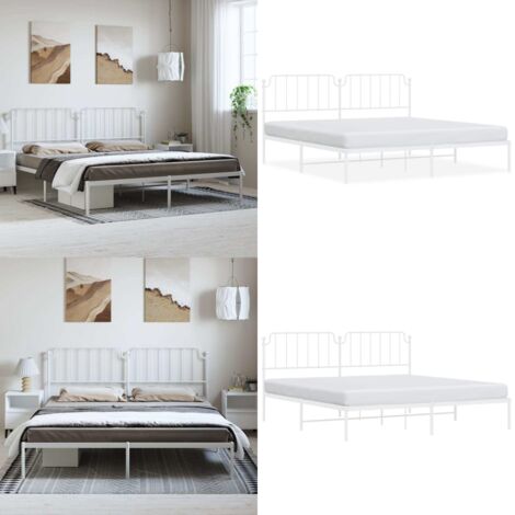Giroletto con Testiera Metallo Bianco 193x203 cm - Letto con testiera - Letto in acciaio