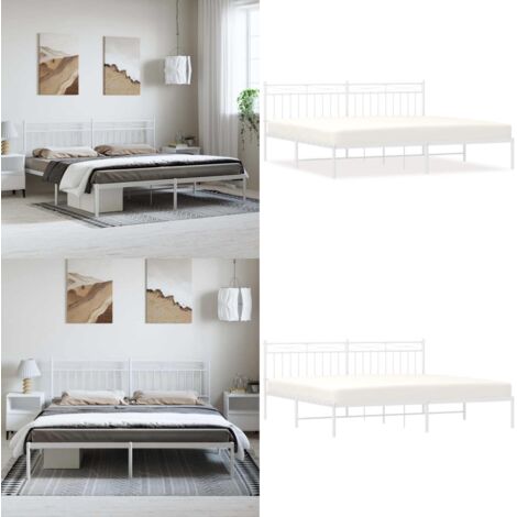 Giroletto con Testiera Metallo Bianco 193x203 cm - Letto con testiera - Letto in acciaio