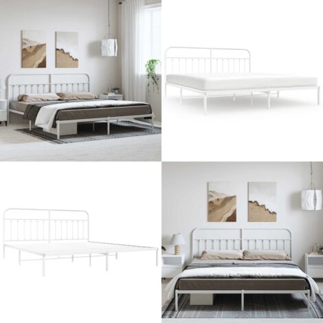 Giroletto con Testiera Metallo Bianco 193x203 cm - Letto con testiera - Letto in acciaio