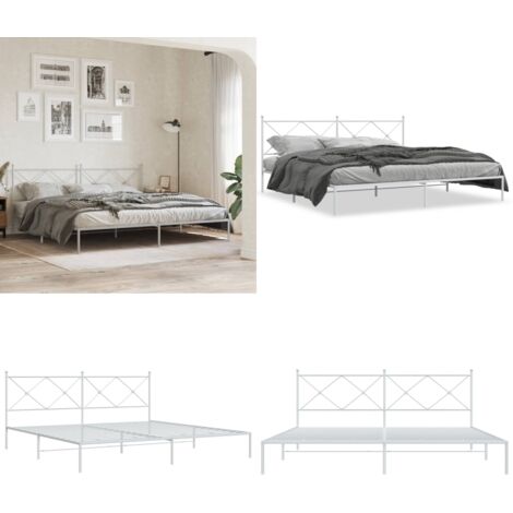 Giroletto con Testiera Metallo Bianco 193x203 cm - Letto con testiera - Letto robusto