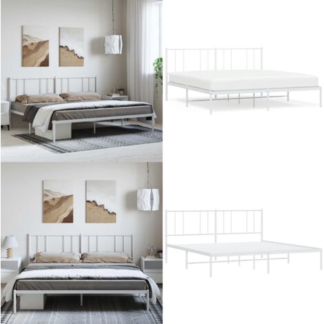Giroletto con Testiera Metallo Bianco 193x203 cm - Letto con testiera - Letto robusto