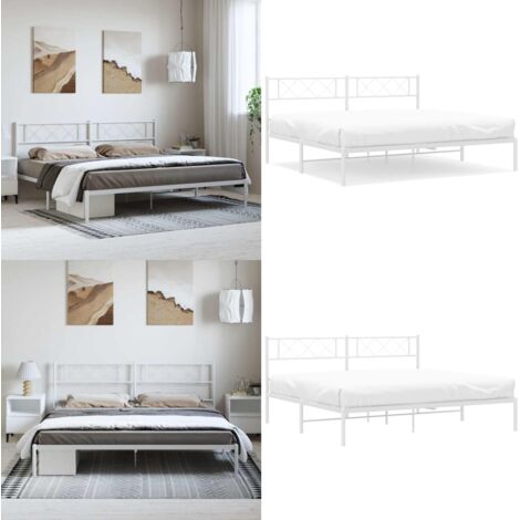 Giroletto con Testiera Metallo Bianco 193x203 cm - Letto in acciaio - Letto con testata