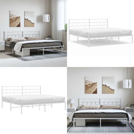 Giroletto con Testiera Metallo Bianco 193x203 cm - Letto in metallo - Letto con testiera