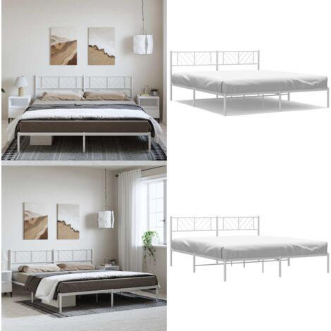 Giroletto con Testiera Metallo Bianco 193x203 cm - Letto in metallo - Letto con testiera