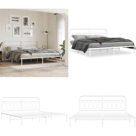 Giroletto con Testiera Metallo Bianco 200x200 cm - Letto con testata in metallo - Letto con doghe in metallo