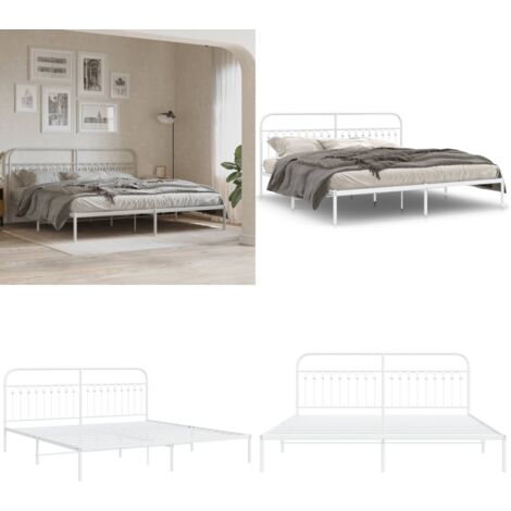Giroletto con Testiera Metallo Bianco 200x200 cm - Letto con testiera in metallo - Letto in acciaio