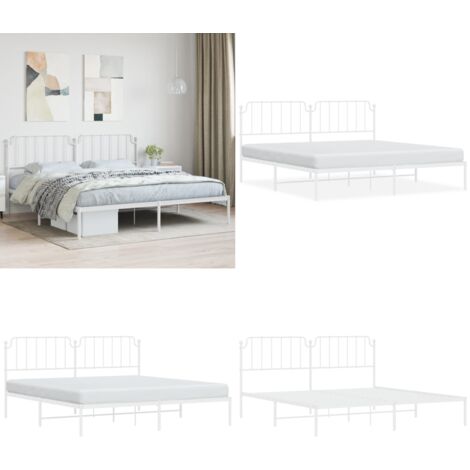 Giroletto con Testiera Metallo Bianco 200x200 cm - Letto con testiera - Letto in acciaio