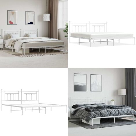 Giroletto con Testiera Metallo Bianco 200x200 cm - Letto con testiera - Letto in acciaio