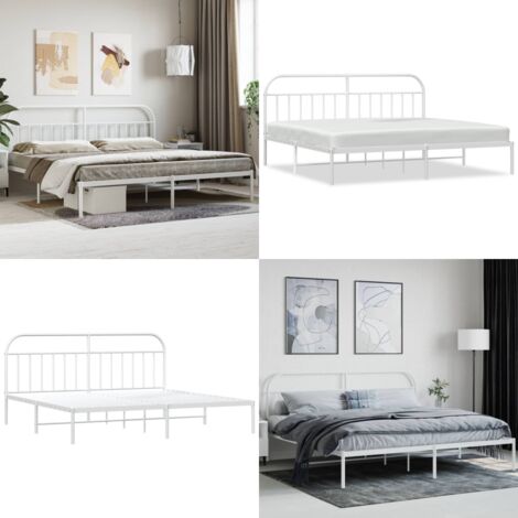 Giroletto con Testiera Metallo Bianco 200x200 cm - Letto con testiera - Letto robusto