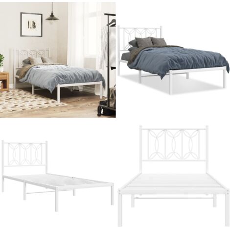 Giroletto con Testiera Metallo Bianco 80x200 cm - Letto con testiera in metallo - Letto in acciaio