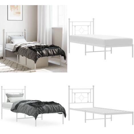 Giroletto con Testiera Metallo Bianco 80x200 cm - Letto con testiera - Letto con supporto