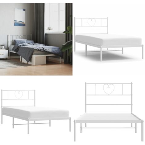 Giroletto con Testiera Metallo Bianco 90x190 cm - Letto con testiera - Letto in acciaio