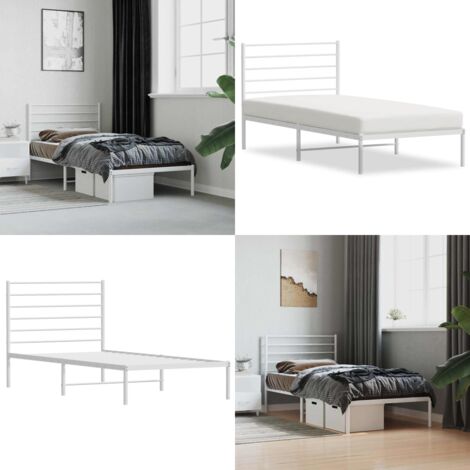 Giroletto con Testiera Metallo Bianco 90x190 cm - Letto con testiera - Letto in acciaio