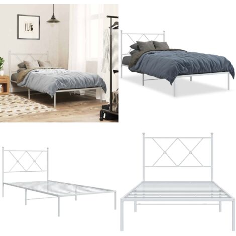 Giroletto con Testiera Metallo Bianco 90x190 cm - Letto con testiera - Letto robusto
