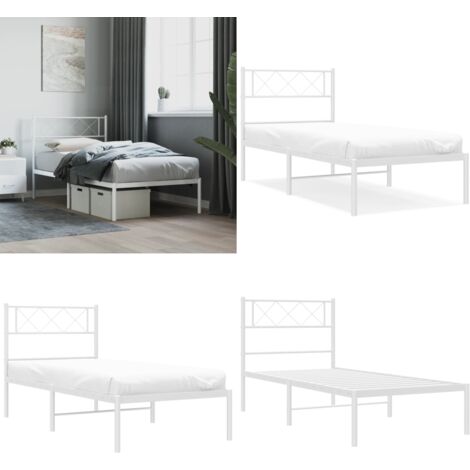 Giroletto con Testiera Metallo Bianco 90x190 cm - Letto in acciaio - Letto con testiera