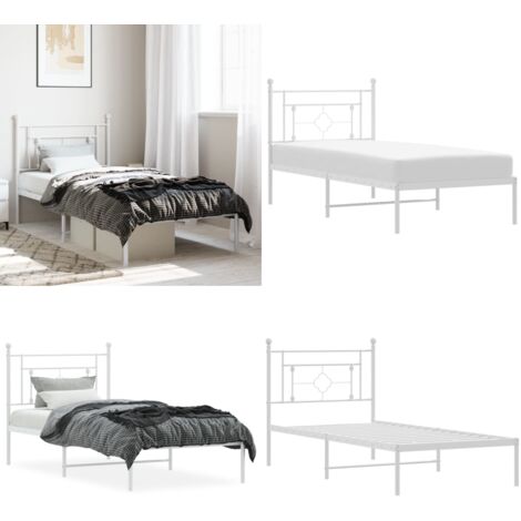 Giroletto con Testiera Metallo Bianco 90x200 cm - Letto con testiera - Letto in acciaio