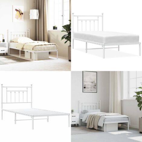 Giroletto con Testiera Metallo Bianco 90x200 cm - Letto con testiera - Letto in acciaio