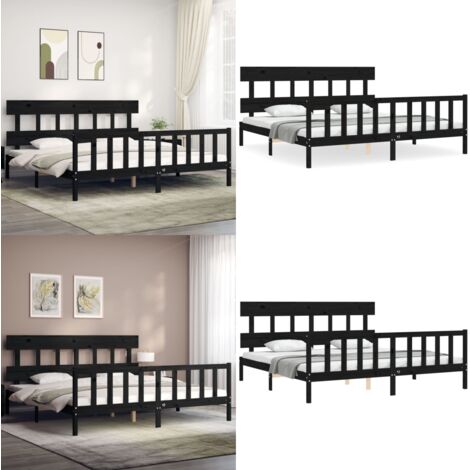 Giroletto con Testiera Nero 200x200 cm in Legno Massello - Letto con testiera - Letto in pino