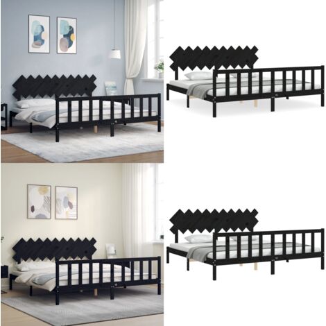 Giroletto con Testiera Nero 200x200 cm in Legno Massello - Letto con testiera - Letto in pino