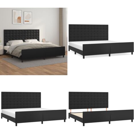 Giroletto con Testiera Nero 200x200 cm in Similpelle - Testiera per letto - Letto con testiera