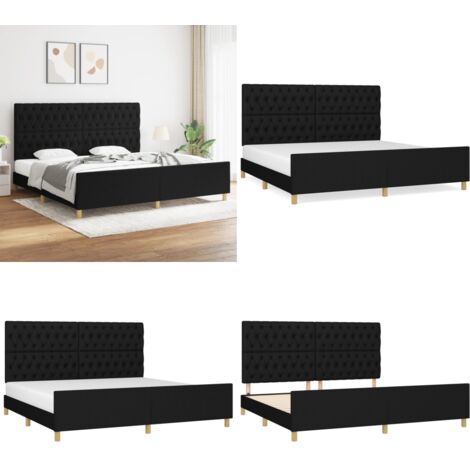 Giroletto con Testiera Nero 200x200 cm in Tessuto - Testiera per letto - Letto con testiera