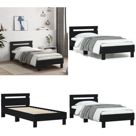 Giroletto con Testiera Nero 75x190 cm in Legno Multistrato - Letto con testiera - Materasso per letto