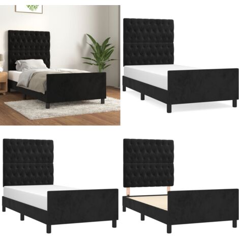Giroletto con Testiera Nero 90x190 cm in Velluto - Letto con testiera - Testiera per letto