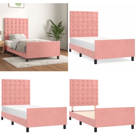 Giroletto con Testiera Rosa 90x190 cm in Velluto - Letto con testiera - Testiera per letto