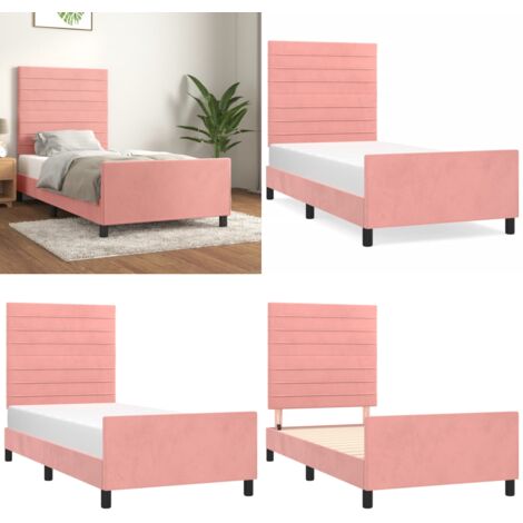 Giroletto con Testiera Rosa 90x200 cm in Velluto - Testiera per letto - Letto con testiera