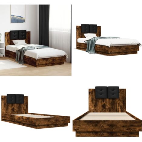 Giroletto con Testiera Rovere Fumo 100x200 cm Legno Multistrato - Letto con testiera - Letto in legno