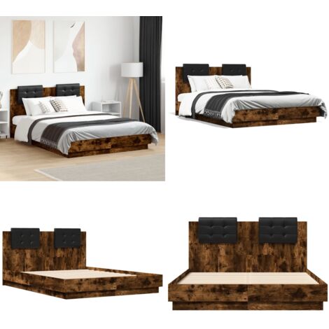 Giroletto con Testiera Rovere Fumo 120x190 cm Legno Multistrato - Letto con testiera - Letto in legno